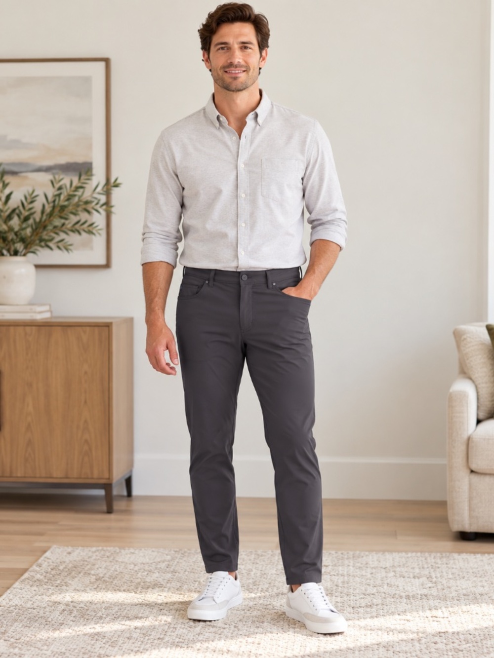 Mizzen+Main Helmsman Pants Mens 35x30 Gray Slim Performance Stretch Golf